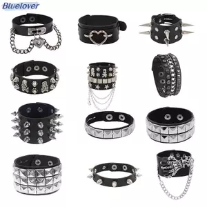 Bluelover 90 Thời Trang Punk Phong Cách Vòng Tay Cá Tính Da PU Ba Hàng Gai Vuông Vòng Tay Lắc Tay 2024 Đảng Trang Sức Quà Tặng Mới