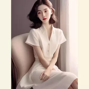 Váy rộng hẹp màu trắng kiểu Pháp mùa hè dành cho nữ Váy dài tinh tế cao cấp Váy dài trang trọng cao cấp Lớp tiệc