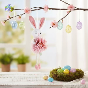 Búp bê sang trọng chú thỏ Phục sinh có mặt dây chuyền hoa - Quà tặng tiệc trang trí ngày lễ