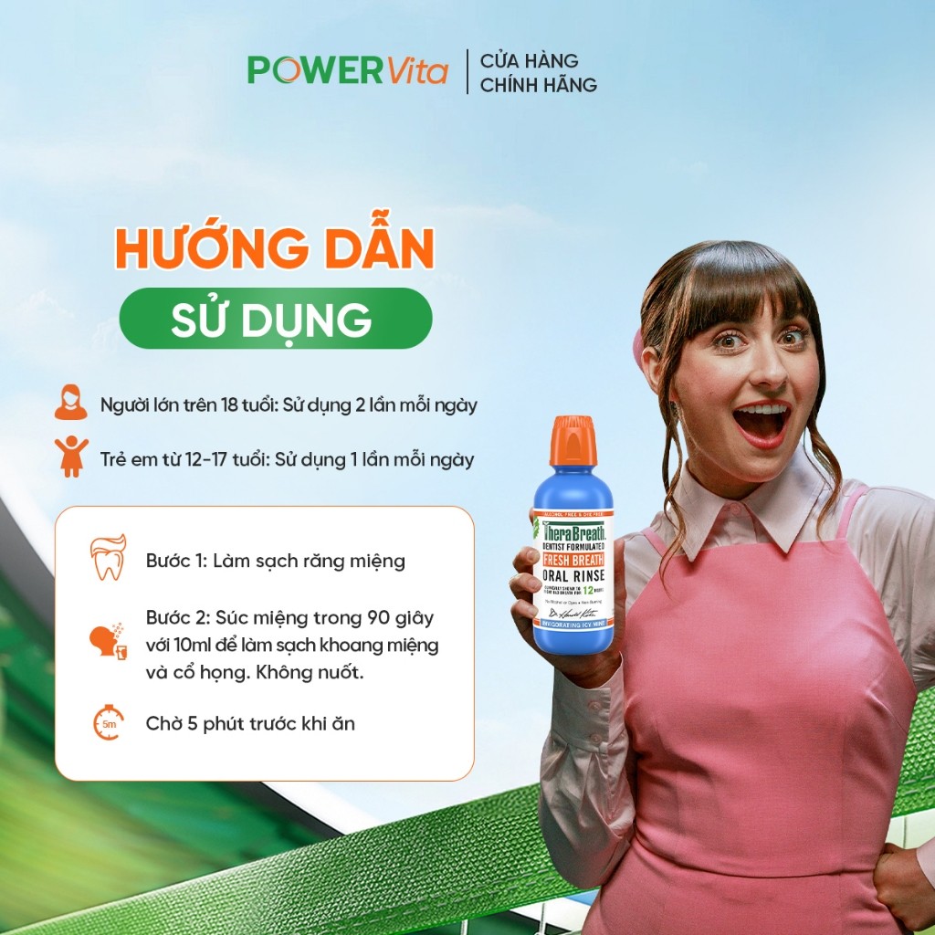 Nước Súc Miệng TheraBreath Icy Mint Vị Bạc Hà Sảng Khoái Màu Xanh Dương - 473ml
