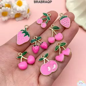 BRABRAAA 10 Chiếc Mặt Dây Trái Cây, Hợp Kim Thả Dầu Dâu Quyến Rũ, Phong Cách Hoa Hồng Đỏ Kích Thước Mini Trang Sức Làm Quyến Rũ