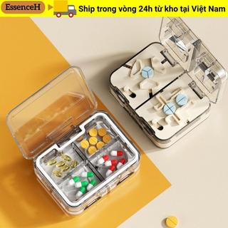 Hộp đựng thuốc ESSENCEH có máy cắt thuốc, Hộp đựng thuốc 4 ngăn kín, Hộp đựng máy tính bảng thuốc Mini hai lớp trong suốt