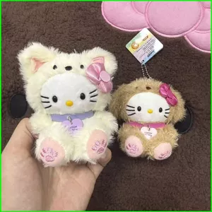 PS1 Sanrio Hello Kitty Plushie Vintage Curly Teddy Fluffy Sang Trọng Túi Búp Bê Charm SP1