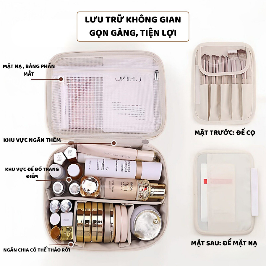 Túi Đựng Mỹ Phẩm Du Lịch ENODA HOME, Túi Đựng Đồ Makeup Trang Điểm Chia Ngăn Chất Liệu PU TUIPU005
