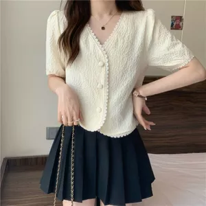 Cực Lớn Kích Thước 150kg Thiết Kế Cảm Giác Áo Sơ Mi Tay Ngắn Nữ Pháp Rời Ôm Hơn Nhìn Bao Bụng t Top Hợp Thời Trang 6.23