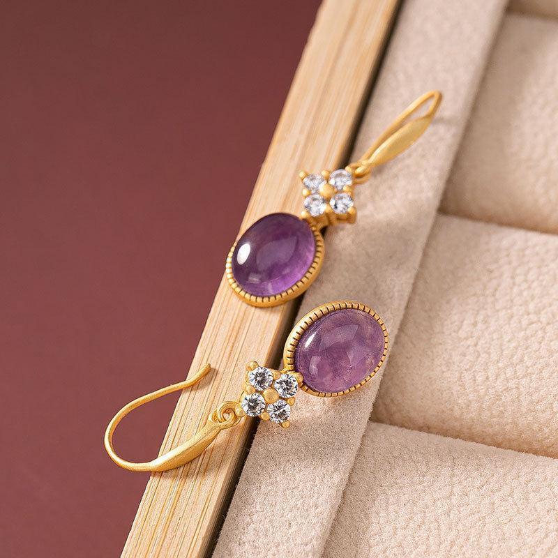 Bông tai nữ thạch anh tím tự nhiên bạc s925