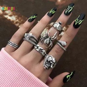 < Honeyba > 7 Cái / bộ Punk Rắn Nhẫn Nữ Gothic Nhện Nam Trang Sức Thời Trang Quà Tặng Phụ Kiện Đẹp