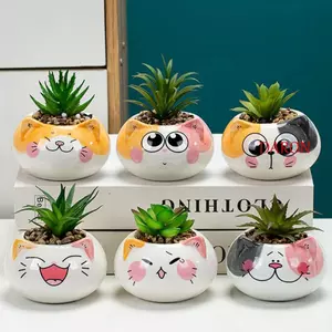 DARON Chậu Hoa Mèo Sáng Tạo Hoa Trồng Vật Trang Trí Handmade Gốm Sứ Phụ Kiện Cây Cảnh