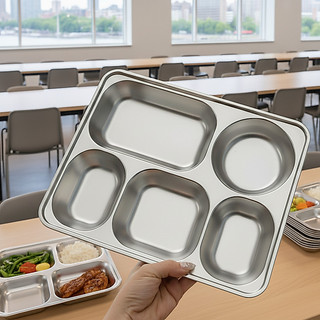 Khay cơm inox 5 ngăn sâu lòng (28 x 22 x 4cm), khay cơm cao cấp - Phương Trang