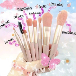 Bộ cọ 8 cây makeup trang điểm màu sắc Vintage lông mềm kèm túi zip nhiều chức năng