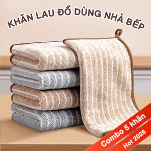 Combo 5 Khăn Lau Bếp Microfiber Cao Cấp, Khăn Lau Chén Bát Đa Năng Thấm Hút Nhanh, Không Xơ Vải