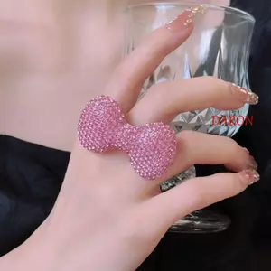 Nhẫn Nơ Màu Hồng DARON, Nhẫn Nữ Nơ Lấp Lánh Có Thể Điều Chỉnh, Nhẫn Mở Đầu Thời Trang Nơ Siêu Flash Y2k Nhẫn Thiên Niên Kỷ Quyến Rũ Ngón Tay
