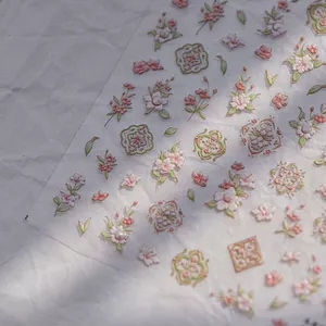 Phong Cách Trung Hoa Retro Hibiscus Hoa Đào Dập Nổi Làm Móng Tay Miếng Dán Phong Cách Trung Hoa Mới Retro Hoa Hồng Vàng Đào Hoa Móng Tay Decal