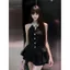 Mùa hè Pháp Nữ Nguyên Chất Desire Phong Cách Slim-fit Dây Cổ Kim Cương Top + Váy Ngắn Phù Hợp Với Nữ Phong Cách Mới