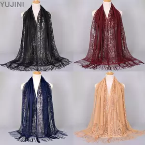 YUJUNI Nữ Ren Khăn Choàng, Sợi Lưới Thoải Mái Mùa Hè Quấn Khăn Choàng, Thời Trang Rỗng Tua Rua Hijab Bao Khăn Choàng Cưới
