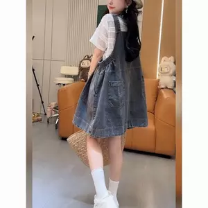 Váy dây đeo Denim cỡ lớn thời trang mùa hè Phong cách Preppy Sweet Cool Slimer Look Fried Street Niche Dress