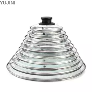 YUJUNI Chảo Chiên, Vỏ Nồi Kính Cường Lực Có Thể Nhìn Thấy, Núm Inox Bền Đẹp Chảo Tròn Nắp Chảo Phụ Kiện Nhà Bếp