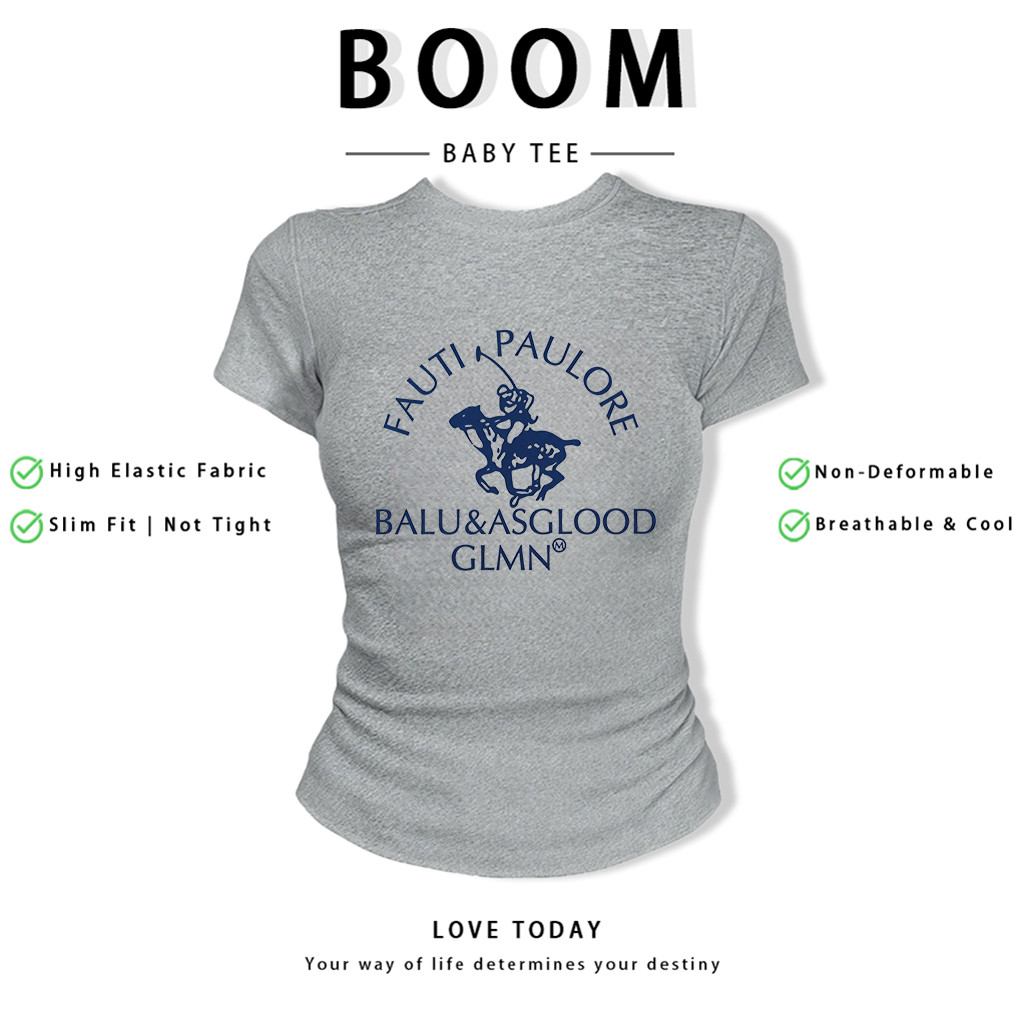 BOOM Áo Baby Tee Nữ Cotton Ôm Body-Áo Thun Ngắn Tay Y2K In Hình PhongCách Mùa Hè, Cổ Tròn Hàng Đầucách hàn quốc phong624