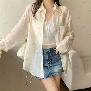 Áo sơ mi chống nắng PYCOU, Áo dài tay chống nắng dáng rộng vừa vặn, Áo sơ mi lụa băng bảo vệ chống nắng nhẹ 2026 dành cho nữ