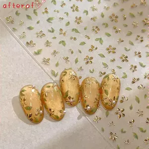 Nhãn dán móng tay AFTEROF, Nhãn dán cốc hoa năm cánh hoa, Mặt sau hoa hồng Bronzing Hoa mùa xuân Lá vàng Đề can làm móng tay