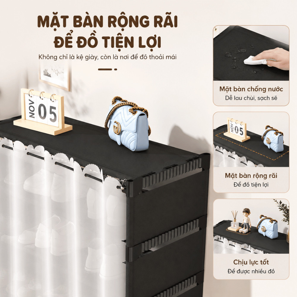 Kệ Để Giày Dép Khung Thép Chắc Chắn Có Rèm Chống Bụi HOMIE, Tủ Đựng Giày Sức Chứa Lớn, Dễ Lắp Ráp