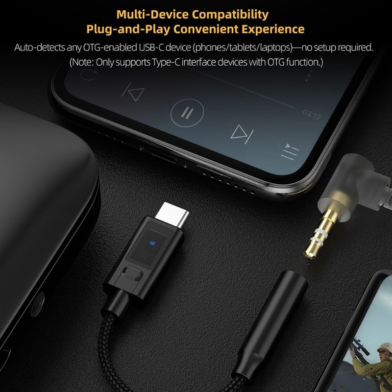 Bộ khuếch đại giải mã kỹ thuật số di động KZ AM02 Bộ điều chỉnh EQ 4 giai đoạn Type-C sang 3,5 mm Cáp tai nghe DAC Tai nghe Amp