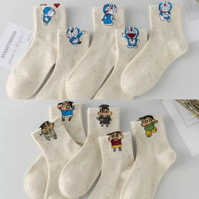 Tất Cotton Nguyên Chất Dài Vừa Phải Cho Nữ, Thiết Kế Hoạt Hình Doremon & Crayon Shin-chan