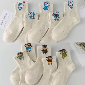 Tất Cotton Nguyên Chất Dài Vừa Phải Cho Nữ, Thiết Kế Hoạt Hình Doremon & Crayon Shin-chan
