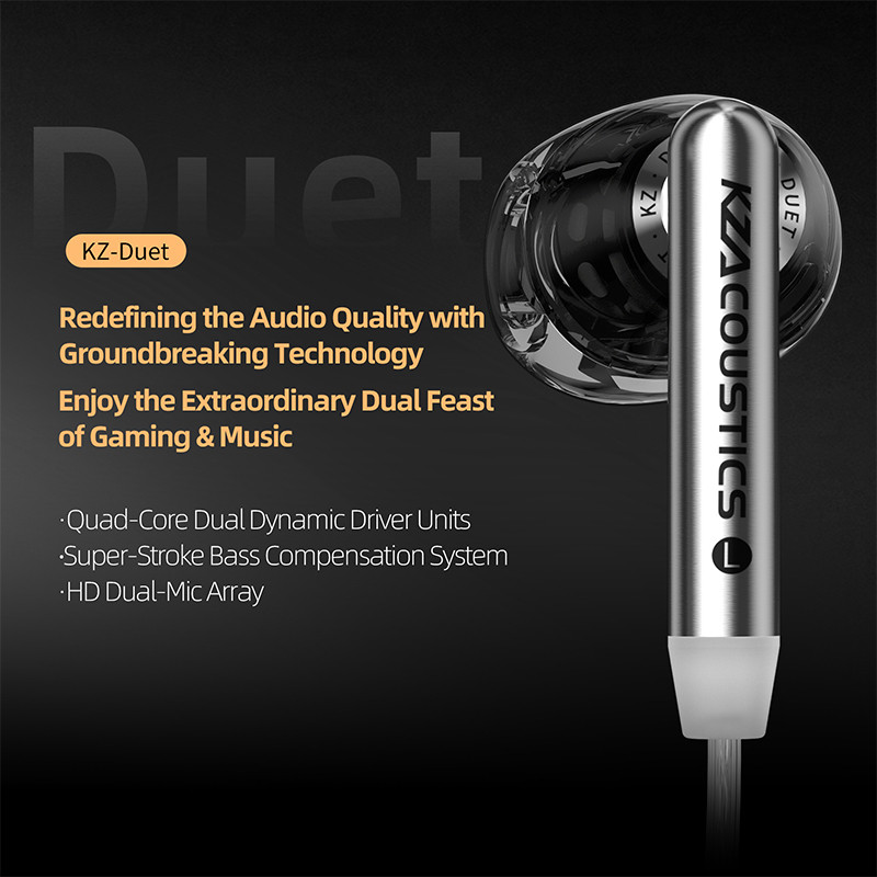 KZ Duet tai nghe nhét tai 2 driver dynamic, dây 3.5mm/Type-C, HD, 2 mic