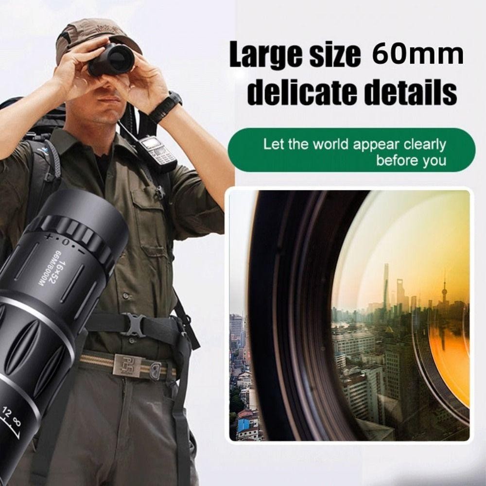 Kính thiên văn một mắt JIGK, Phạm vi Zoom HD công suất cao 16x52, Kính viễn vọng gián điệp ban đêm lấy nét kép tầm xa ngoài trời