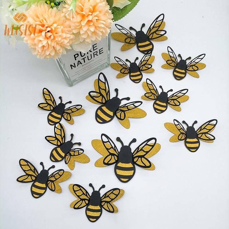 [WUSISI] 12 Miếng Dán Tường Con Ong Hai Lớp 3D Phòng Khách Trang Trí Tiệc Cưới Phòng Trẻ Em Trang Trí Hộ Gia Đình DIY Dán Tường Nghệ Thuật MỚI