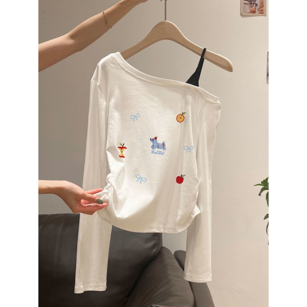 Milyfashion Retro Đeo Vai Dài Tay T Thu Đông Phù Hợp Với Niche Slim-Fit Xếp Ly Quần Áo Nữ