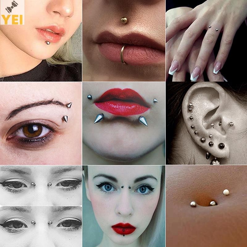 < YEI > Miếng Dán Giả Bụng Lông Mày Môi Khuyên Đinh Không Piercied Bông Tai Bộ Giả Mũi Nhẫn Xuyên Trang Sức Da Neo Hàng Đầu Mới