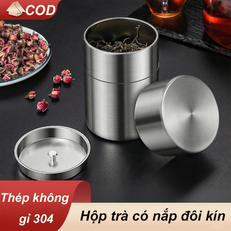 Hôp inox đựng bột matcha nắp 2 lớp,Hộp đựng trà cầm tay Mini,Lon đóng gói trà,Chống nước và chống ẩm