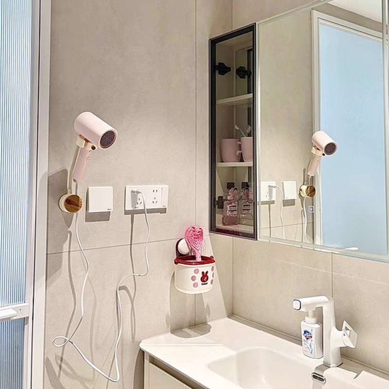 Giá đỡ máy sấy tóc rảnh tay Lưu trữ dây tiện dụng Dụng cụ tiện dụng Kệ vệ sinh không đục lỗ Giá để đồ treo tường
