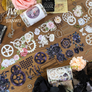 JIANWU 60mm * 200cm Bánh Xe Ánh Sáng Tối Series Vintage Hoa Bánh Răng Phong Cảnh Chất Liệu Cắt Băng PET Tạp Chí Sáng Tạo Văn Phòng Phẩm