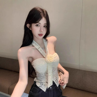Pure Desire Ren Tube Top nữ ngọt ngào, thiết kế ôm body, dây cổ áo vest ngắn phù hợp mùa hè