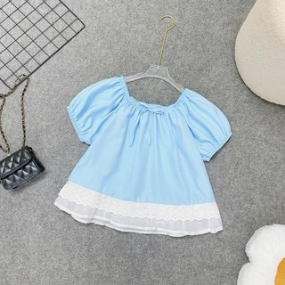 Áo Kiểu Nữ Bigsize Form Rộng Tay Ngắn Bồng Xòe Dáng Babydoll Vạt Ren Dễ Thương A290