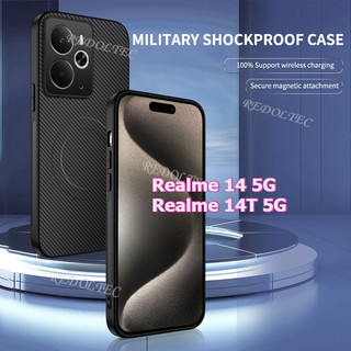 Realme 14 14T 5G Da Chống Sốc Họa Tiết Sợi Carbon Vỏ Từ Tính Realme 14T Realme14 T Vỏ Điện Thoại Sạc Không Dây