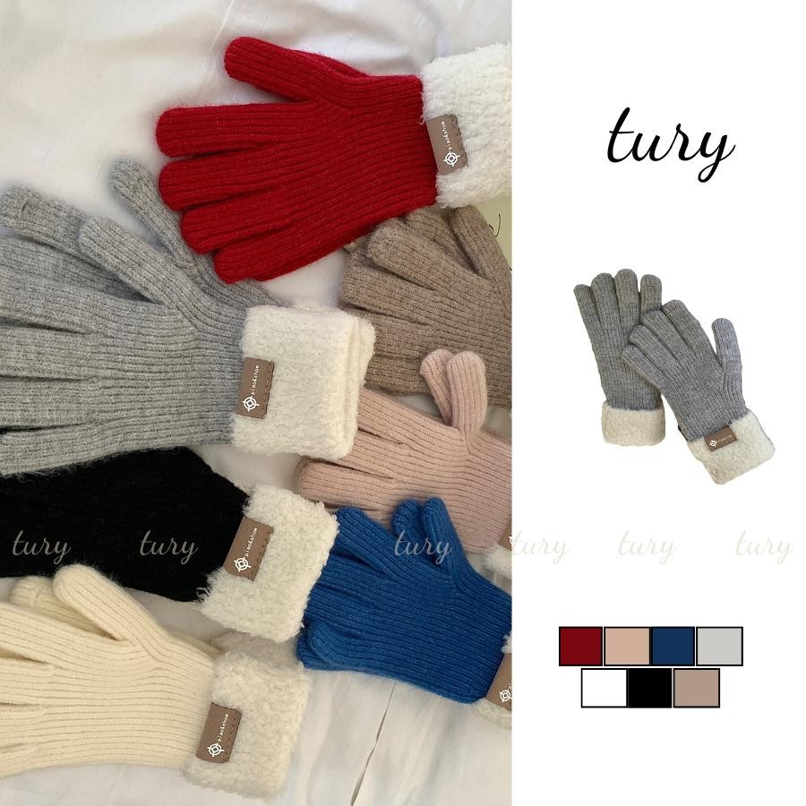 Găng Tay Len Unisex Nam Nữ - Tury - Găng Tay Len Nữ dệt kim Cổ Tay Lông Cừu Phối Tag - GT056