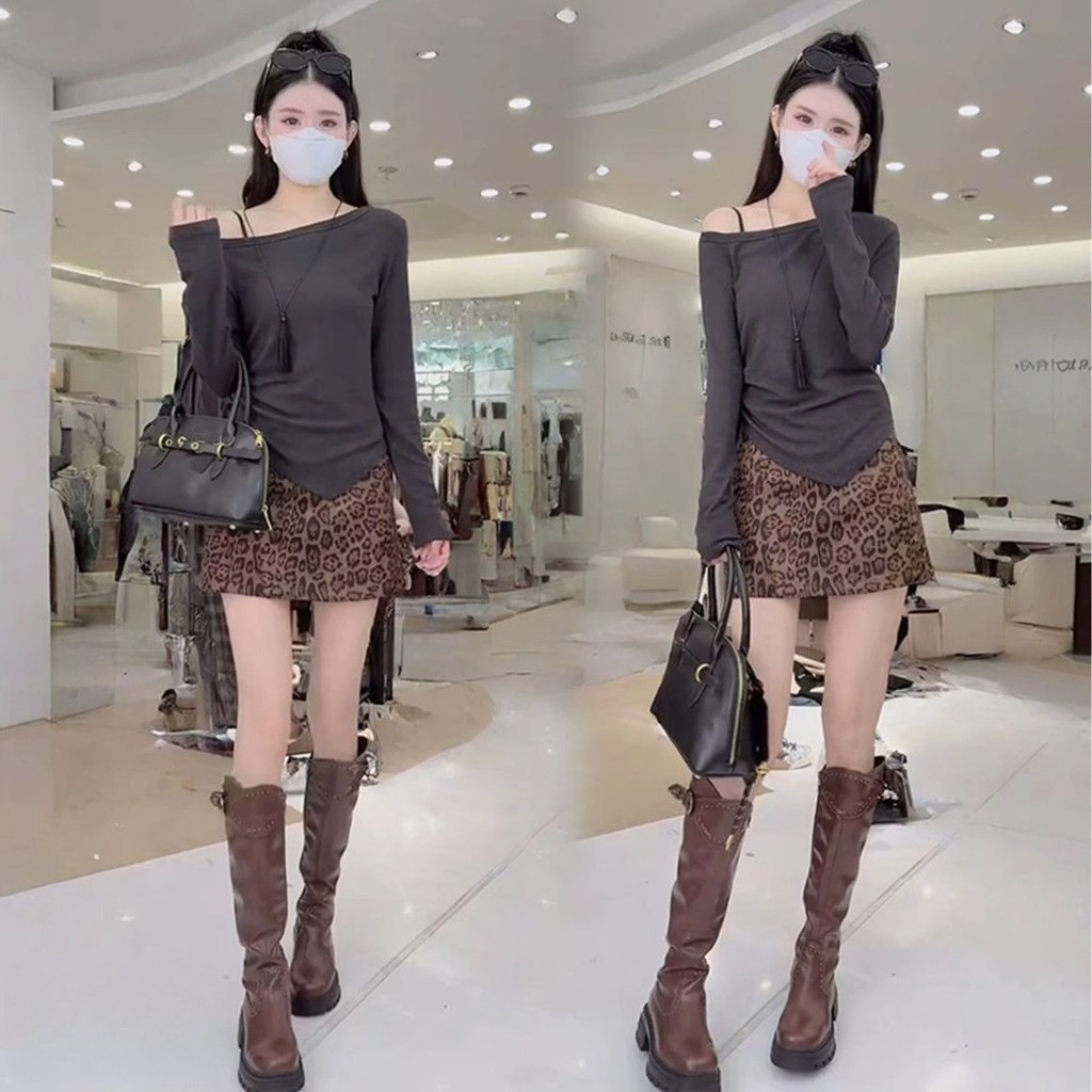 Mùa Thu Hot Girl Retro Da Báo Giả Da Lộn Váy Ngắn Eo Cao 2025 Ôm Hơn Nhìn Chống chói Váy