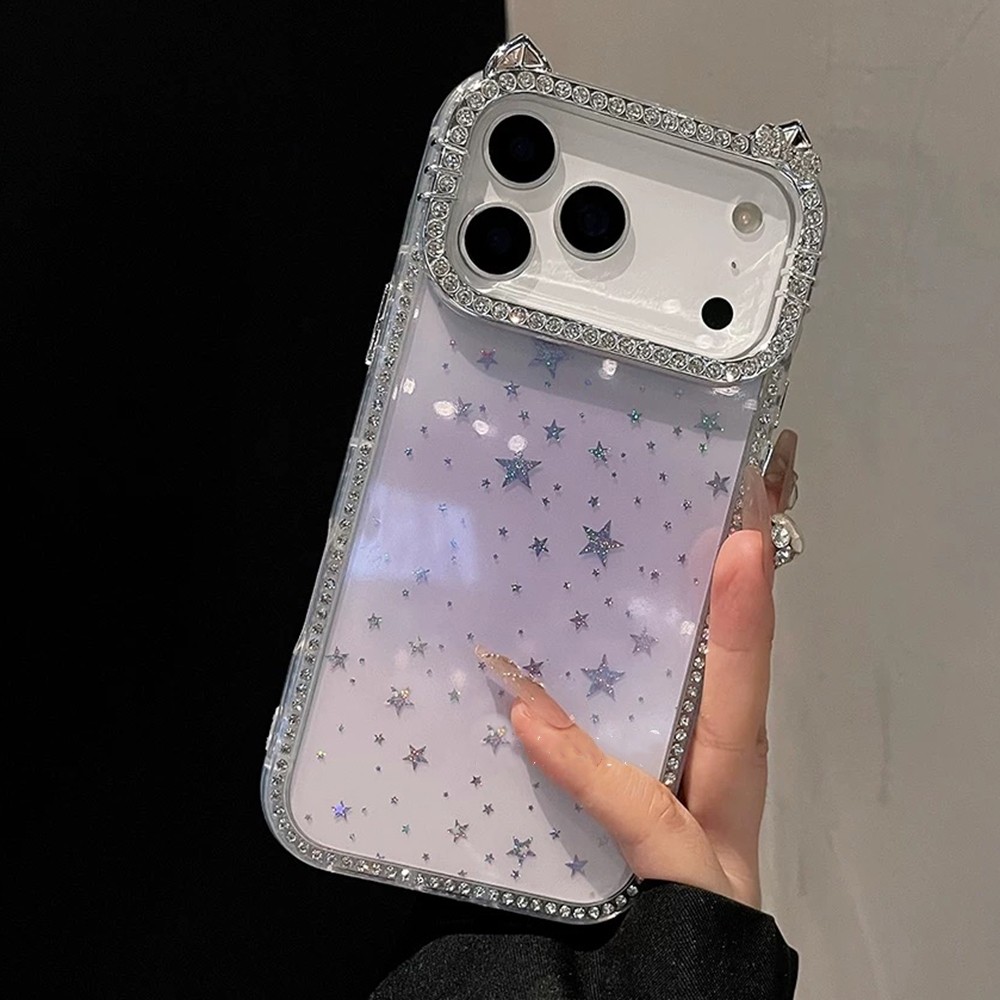 Ốp điện thoại tai mèo kim cương hai mặt Gradient Laser Star cho iPhone 17ProMax 16 15 14 13 12 Vỏ bảo vệ chống sốc