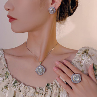 Châu Âu Mỹ ins Phong Cách Mới Đáy Đồng Mạ Vàng Hoa Hồng Cắt Kim Cương Trắng Phù Hợp Với Nữ 14-10mm