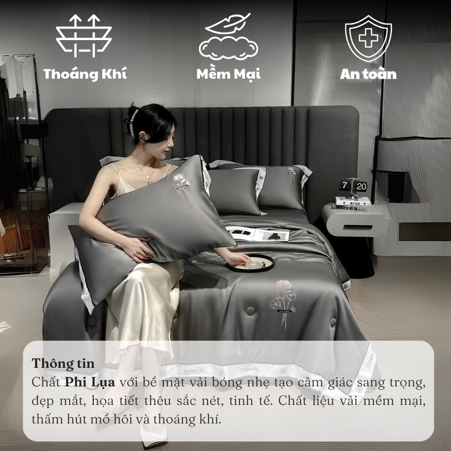 Set chăn ga 4 món vải phi lụa chăn hè MemMinBedding Luxury tone màu sang trọng, basic, giặt được máy giặt - TH5