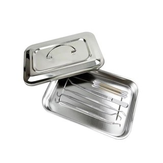 Hộp lưu trữ CHEESELY, Khay dụng cụ bạc bằng thép không gỉ, có nắp Khay hình chữ nhật