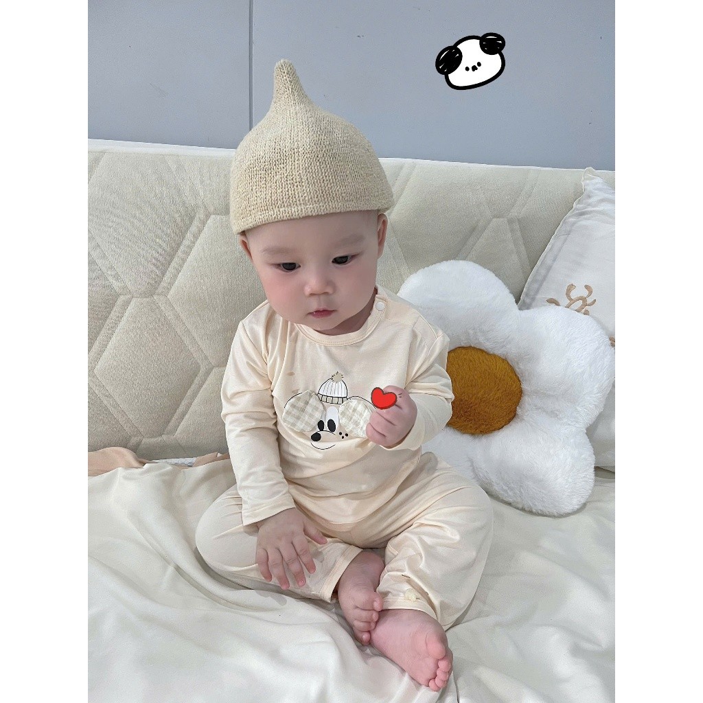 Bộ quần áo dài tay bé trai bé gái UNBEE in mặt cún chất tencel mềm mịn, nhẹ mát - Set đồ cho bé