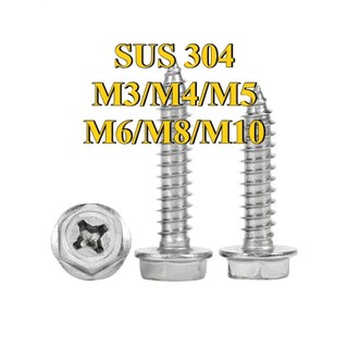 (Thép không gỉ 304 Mặt bích sáo chéo Mặt lục giác Vít tự khai thác đuôi có vít gỗ đệm M3 / M4 / M5 / M6 / M8 / M10
