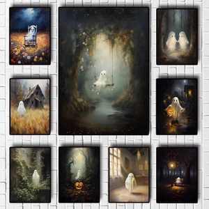 Halloween Ma Poster Dễ Thương Ma Rừng Vải In Poster Nghệ Thuật Treo Tường Lễ Hội Trang Trí Tranh Cho Gia Đình Trang Trí Phòng Khách