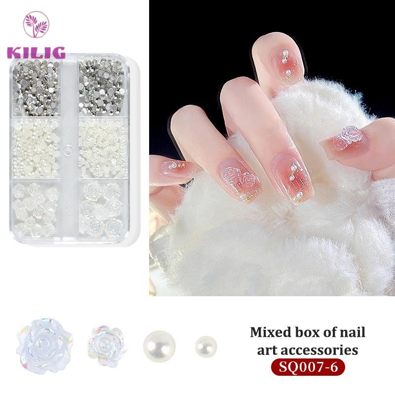 Cửa Hàng Tốt Nhất 1 Hộp DIY Móng Tay Nghệ Thuật Trang Trí 3D Ngọc Trai Kim Cương Giả Hoa Hồng Pha Lê Móng Tay Khoan Cho Làm Móng Tay Thiết Kế Phụ Kiện Mới