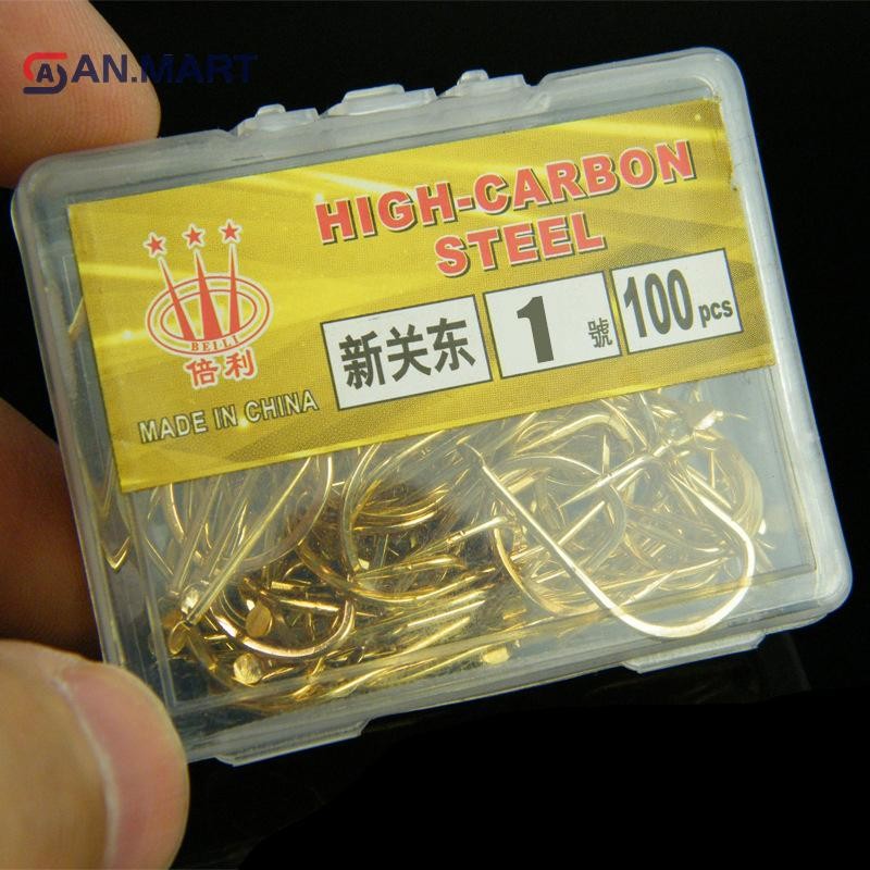 Bigdealssuper 100 Chiếc Mới Kanto Barbless Vàng Cá Móc Dài Chân Đen Hố Cá Chép Và Cá Chép Câu Cá Siêu